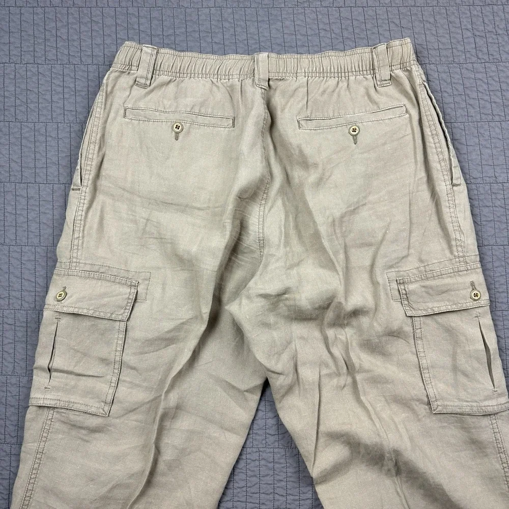 Caribbean Linen Pants Men's 38x30 (36x29) Tan Cargo Pocket Beach Summer‎ Preppy